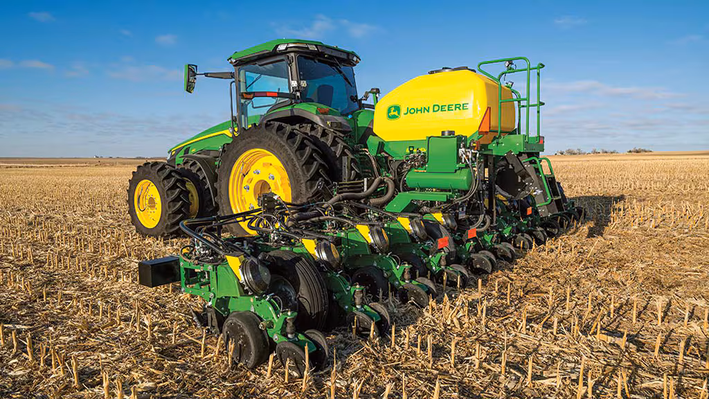 Tractor ploughing open farmland
